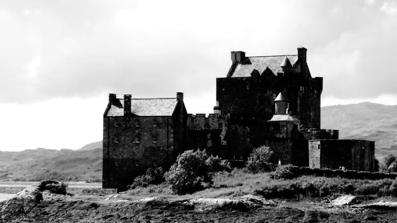 Foto en blanco y negro castillo Escocia