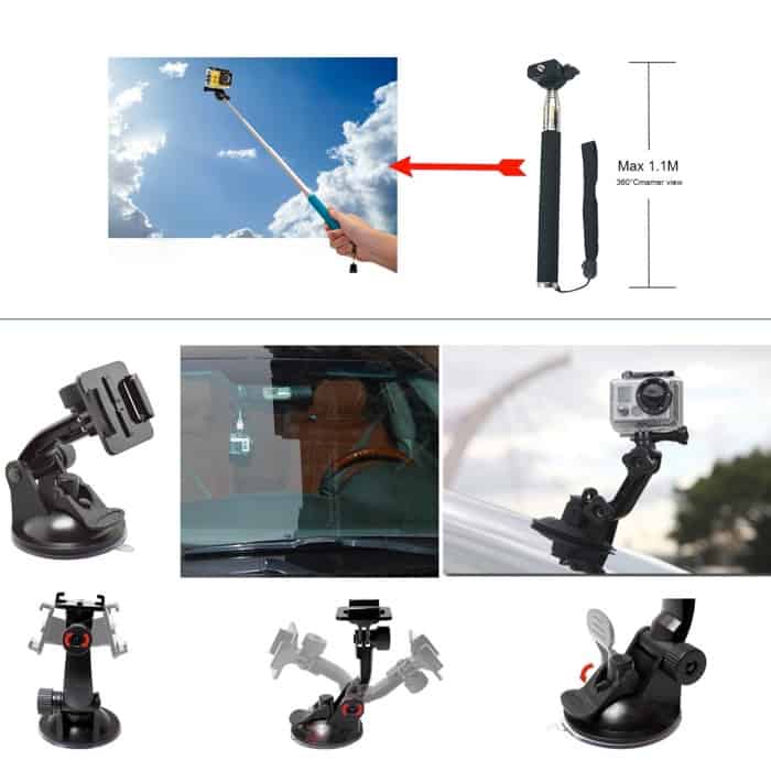 REY Maletín Organizador Para GoPro Con 30 Accesorios – Funda Resistente, Palo Selfie, Boya, Trípode Y Más