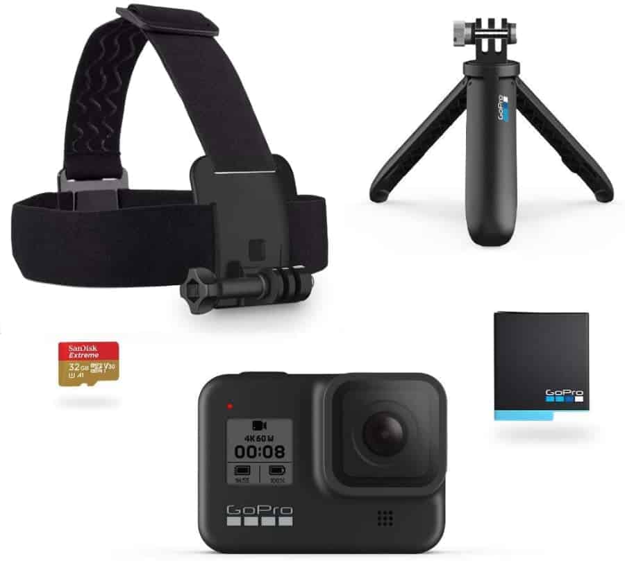 GoPro Kit HERO8 Black - incluye Shorty, correa para la cabeza, batería de repuesto y tarjeta de memoria de 32 GB