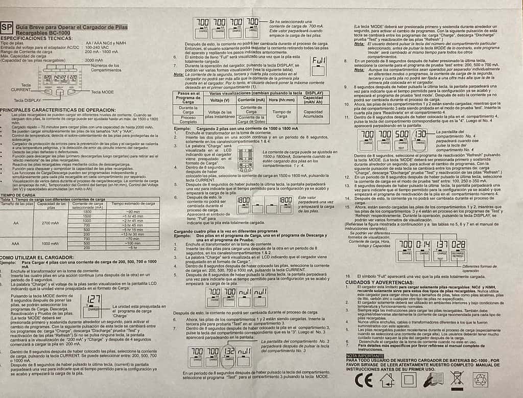 Cargador Technoline BC 1000 instrucciones - manual